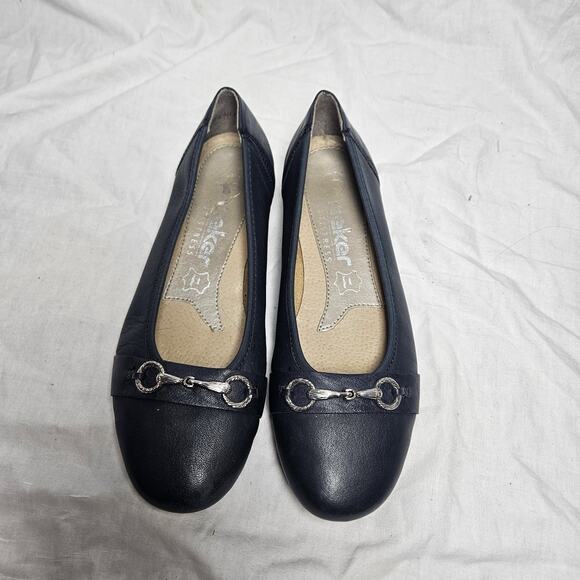 Rieker Womens Shoes Dark Blue Leather Flat Size 37 US 6 - Picture 4 of 8